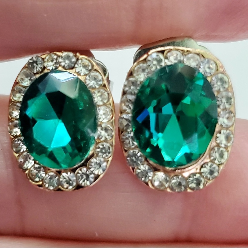 Emerald Austrian Crystal Oval Stud Earrings